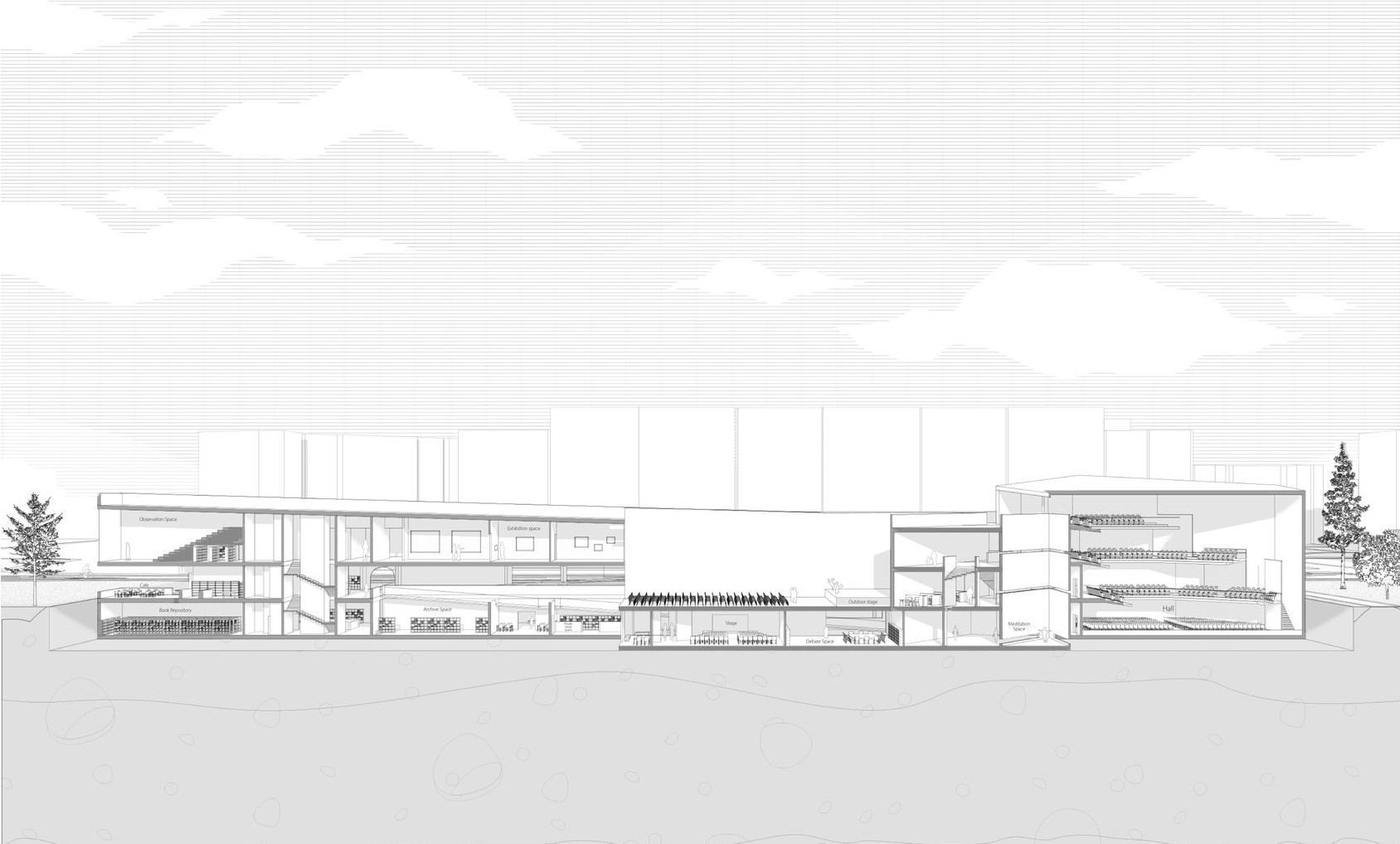 Cross-sectional view revealing layered architectural complexity.