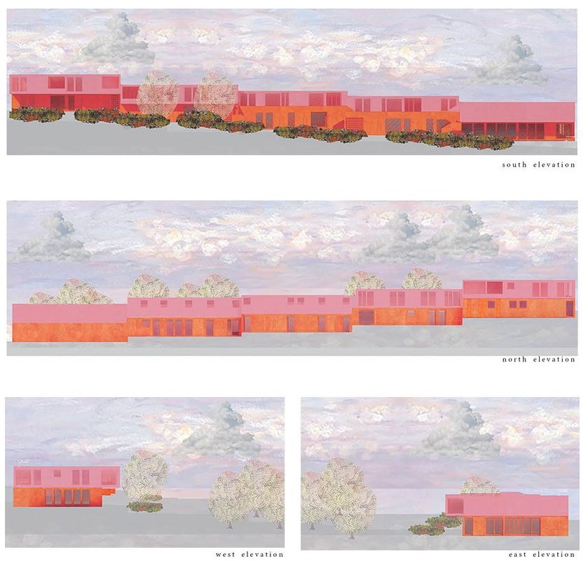 Sleek, colorful elevations define modern urban landscape.