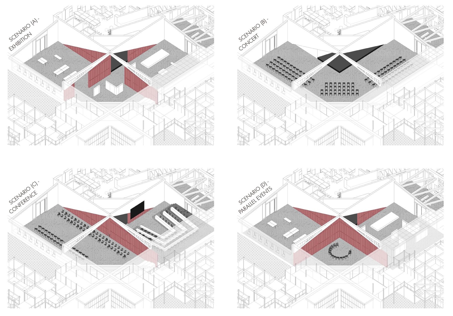Flexible space adapts to various event scenarios.