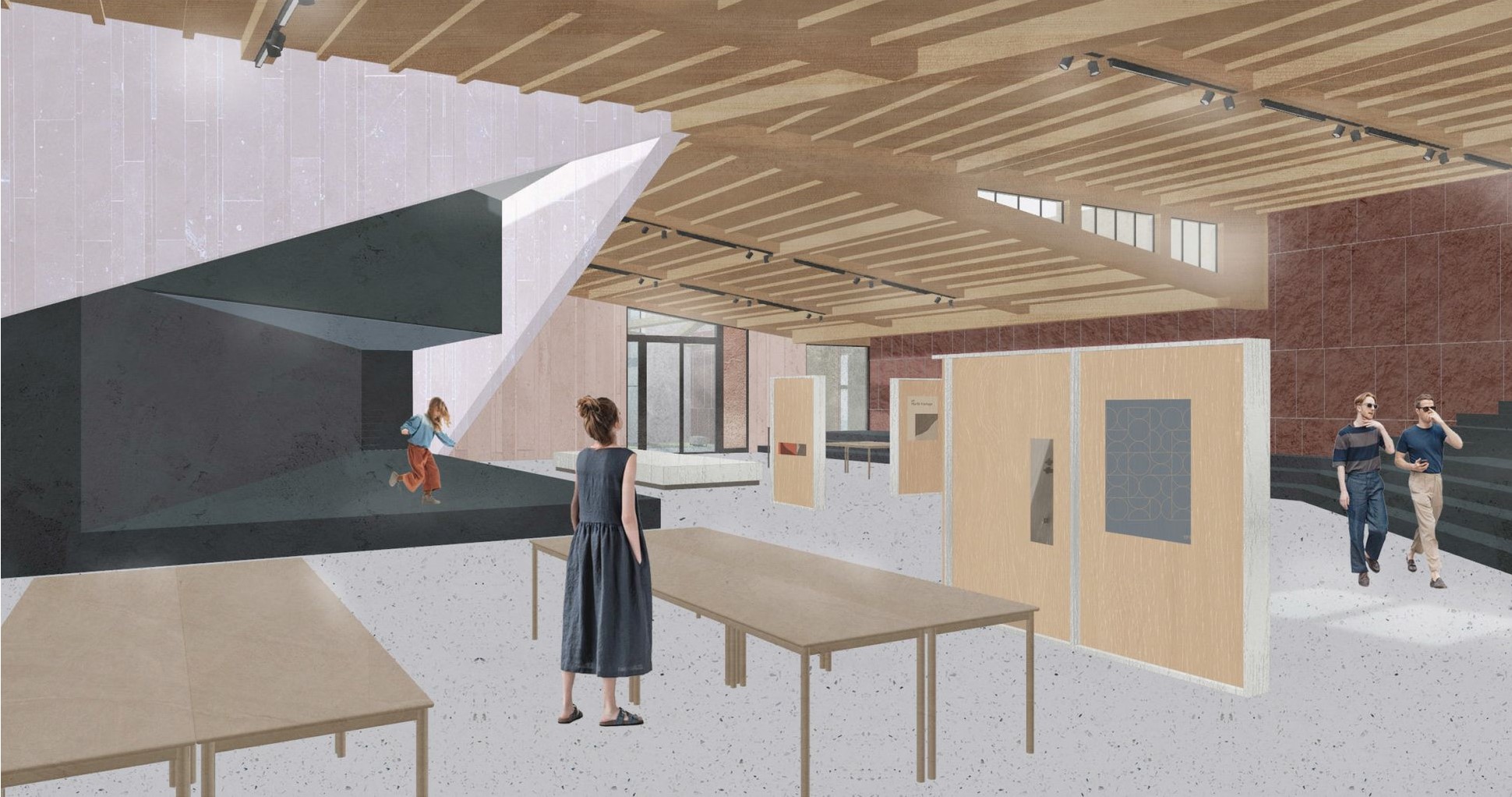 Town hall interior: Open, flexible space for community use.