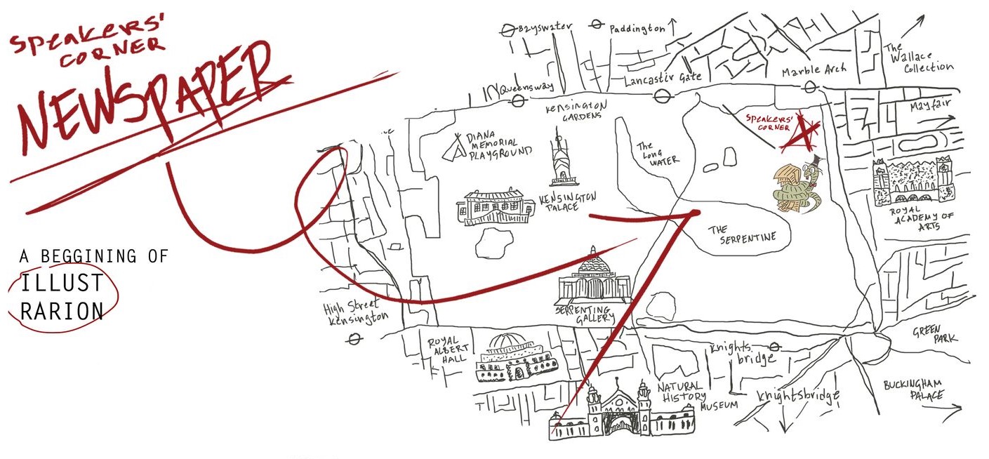 Illustrative map of Speakers' Corner location in London.