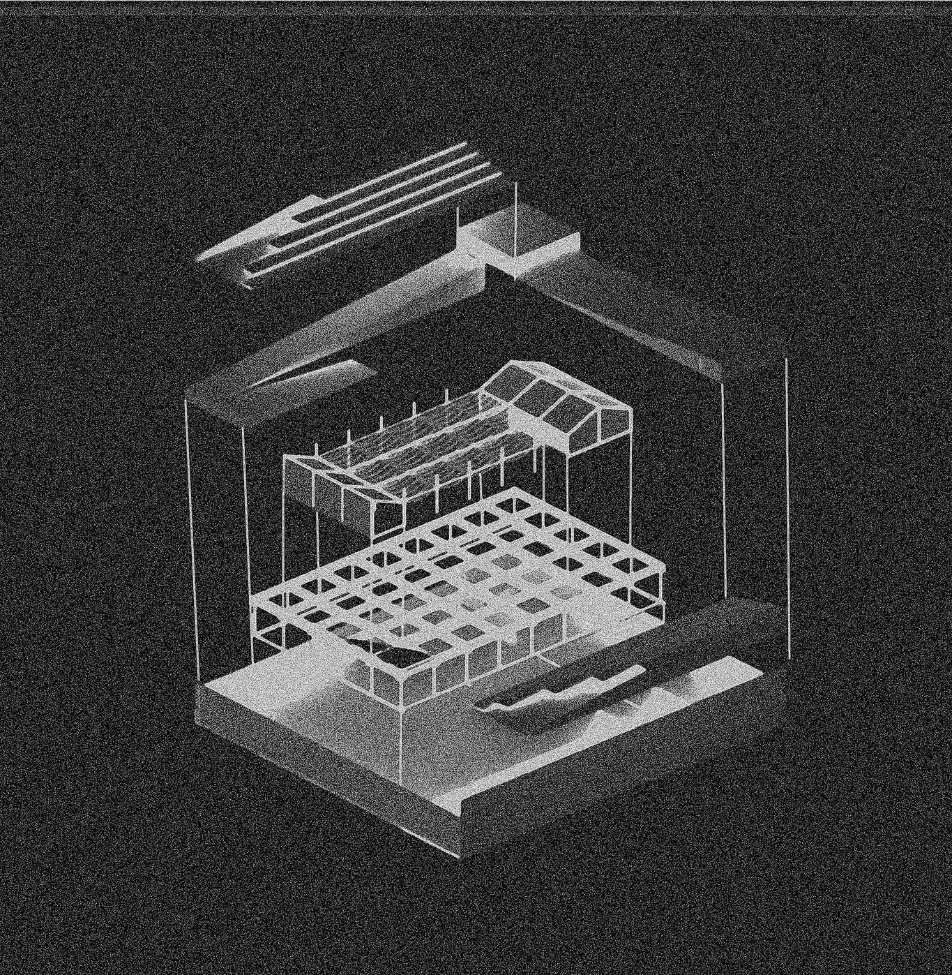 Axonometric drawing of Speakers' Corner pavilion structure.