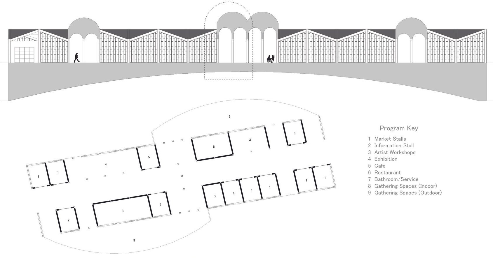 Program layout for Connessione Artigianale bridge market spaces.