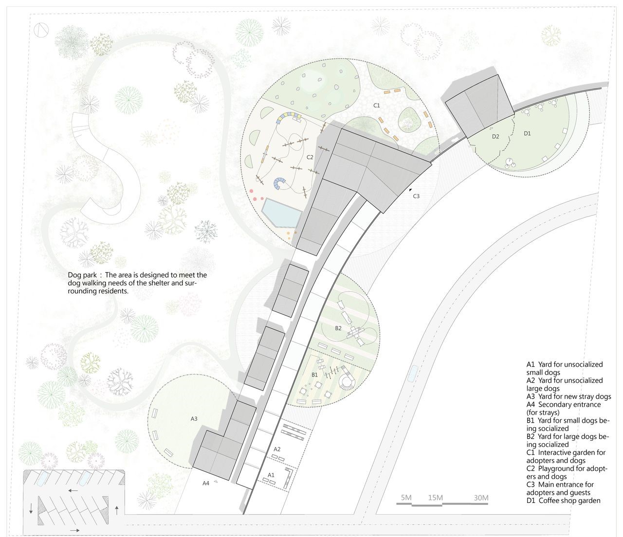Sheltered dog park design