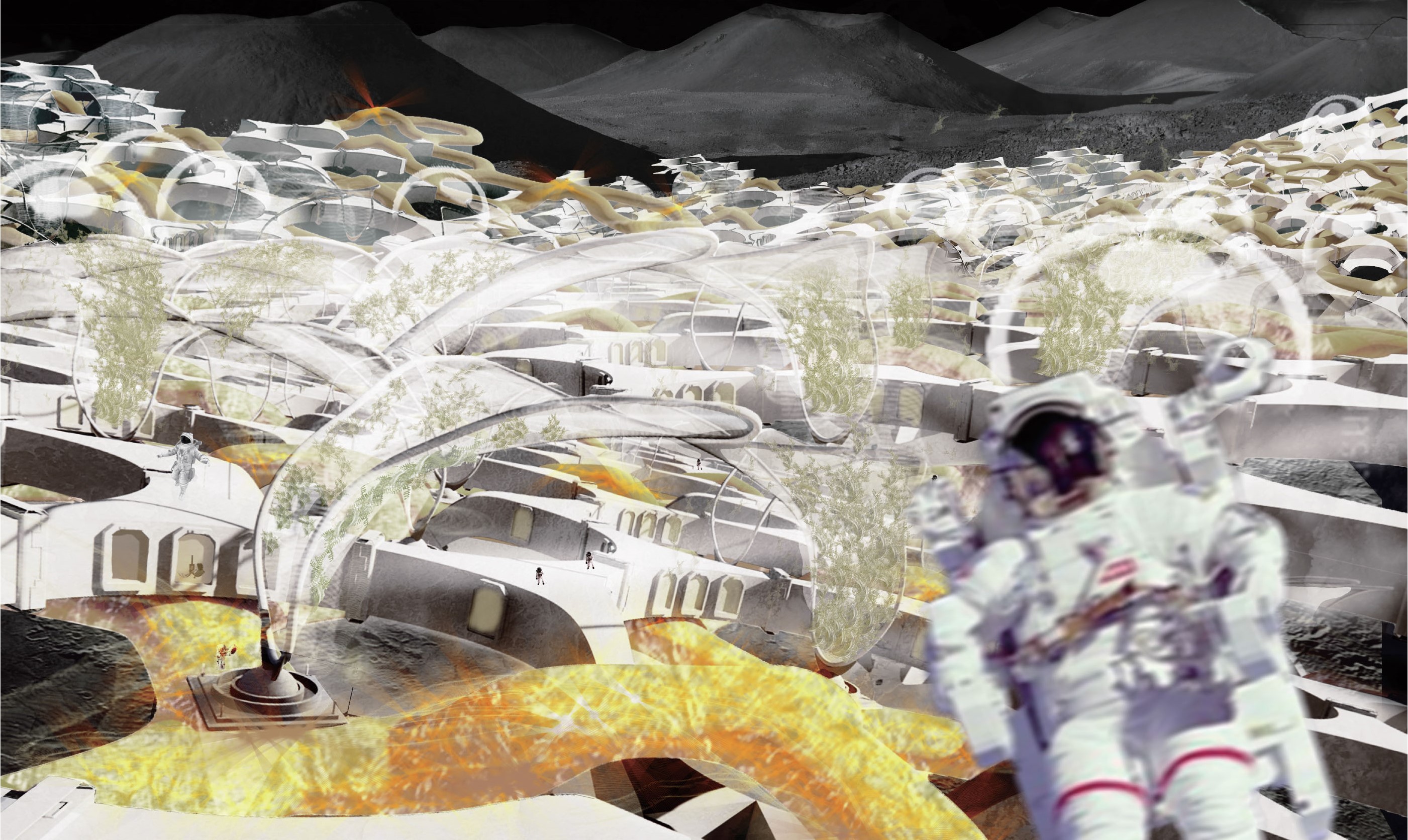 Astro-engineer overseeing lunar colony development with bio-integrated architecture.