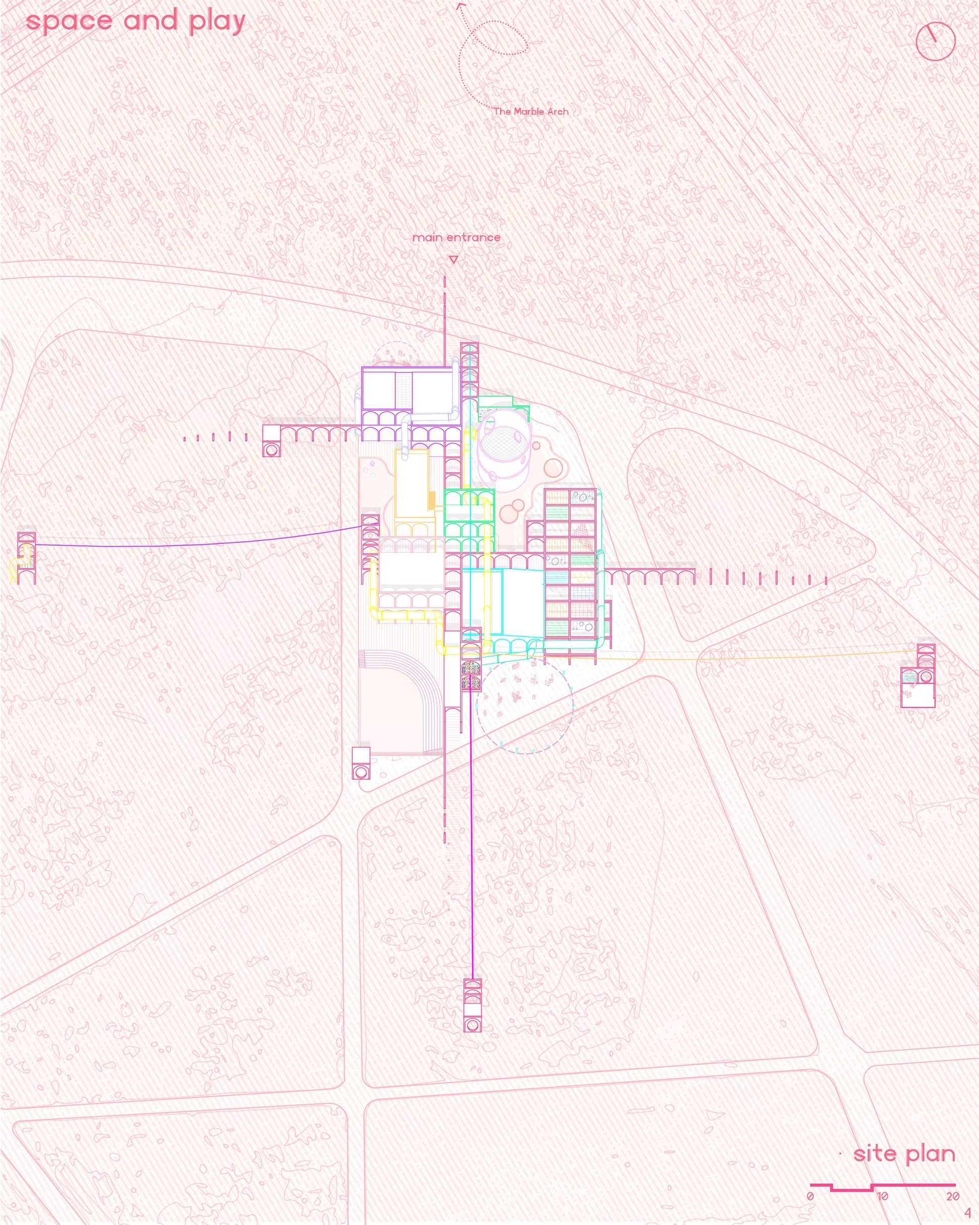 Universal Playground: Site plan reveals layout within park setting.