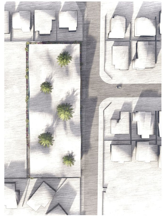 Aerial view: Children's Oasis layout in Mojave Desert.