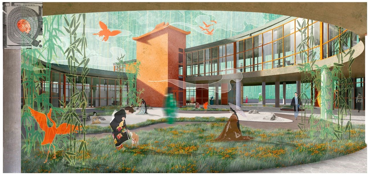 The central rock garden promotes meditation and detachment.