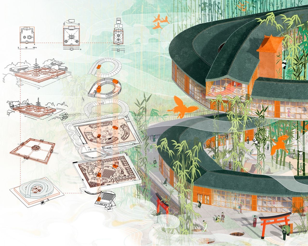 The top writhing structure is inspired by a snake.