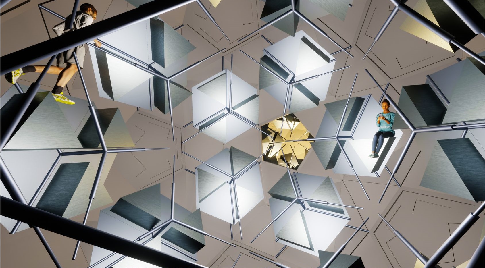 Innovative interior of the FLOCK lunar habitat module.