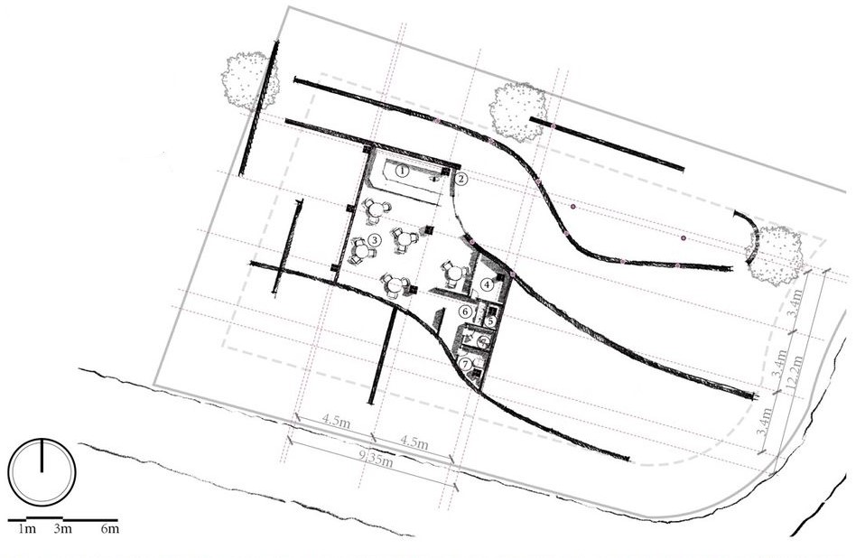 Detailed floor plan showcasing seating arrangement and curved pathways.