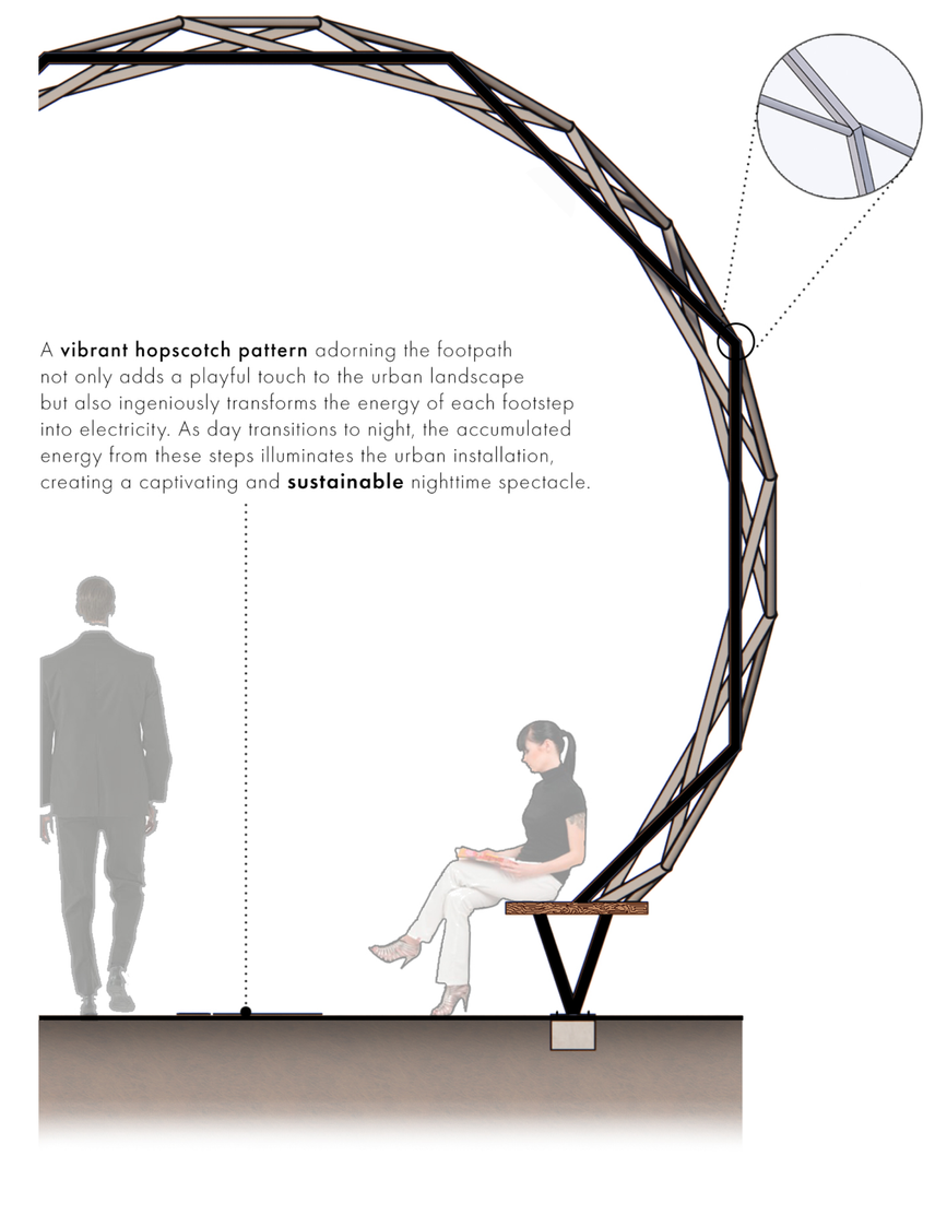 Hopscotch path generates electricity, creating sustainable night lighting.