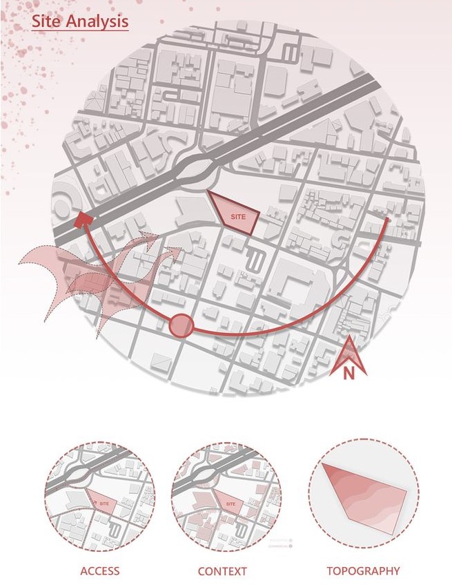 Site analysis showing access, context, and topography.