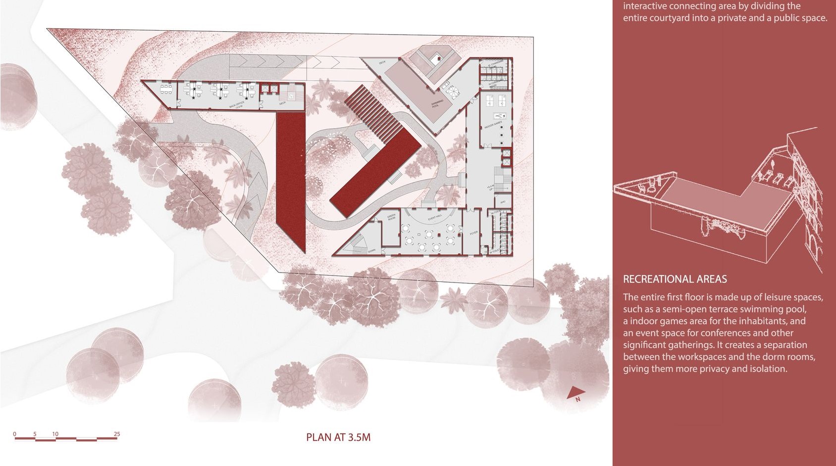 First floor plan highlighting recreational areas and amenities.