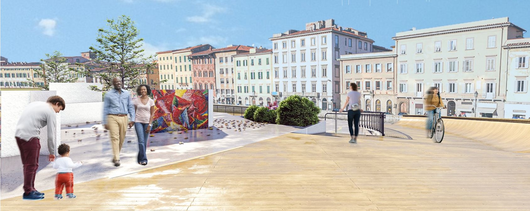 Community interactions at Artisan Crossing bridge in Pisa.
