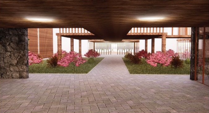 Welcoming entrance with a serene garden pathway.