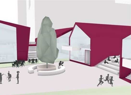 Open courtyard promoting social interaction and outdoor learning.
