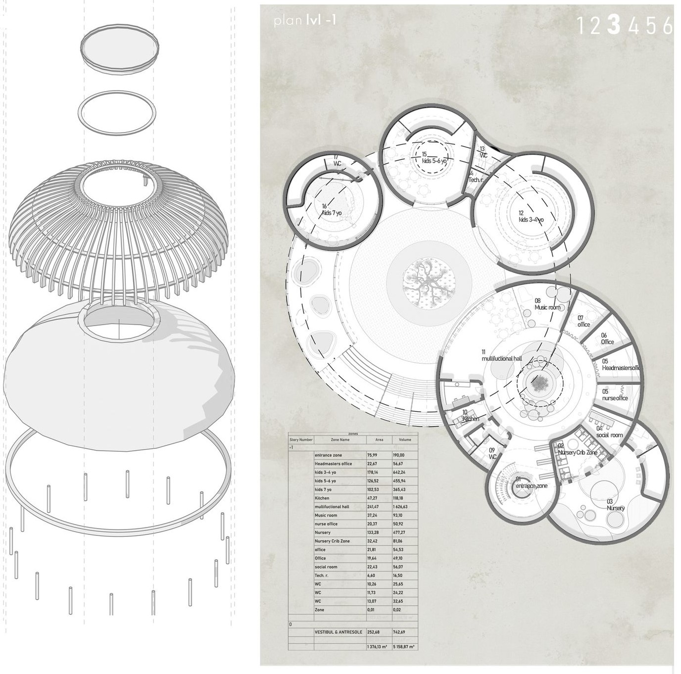 Section and floor plan of the Yuma daycare.