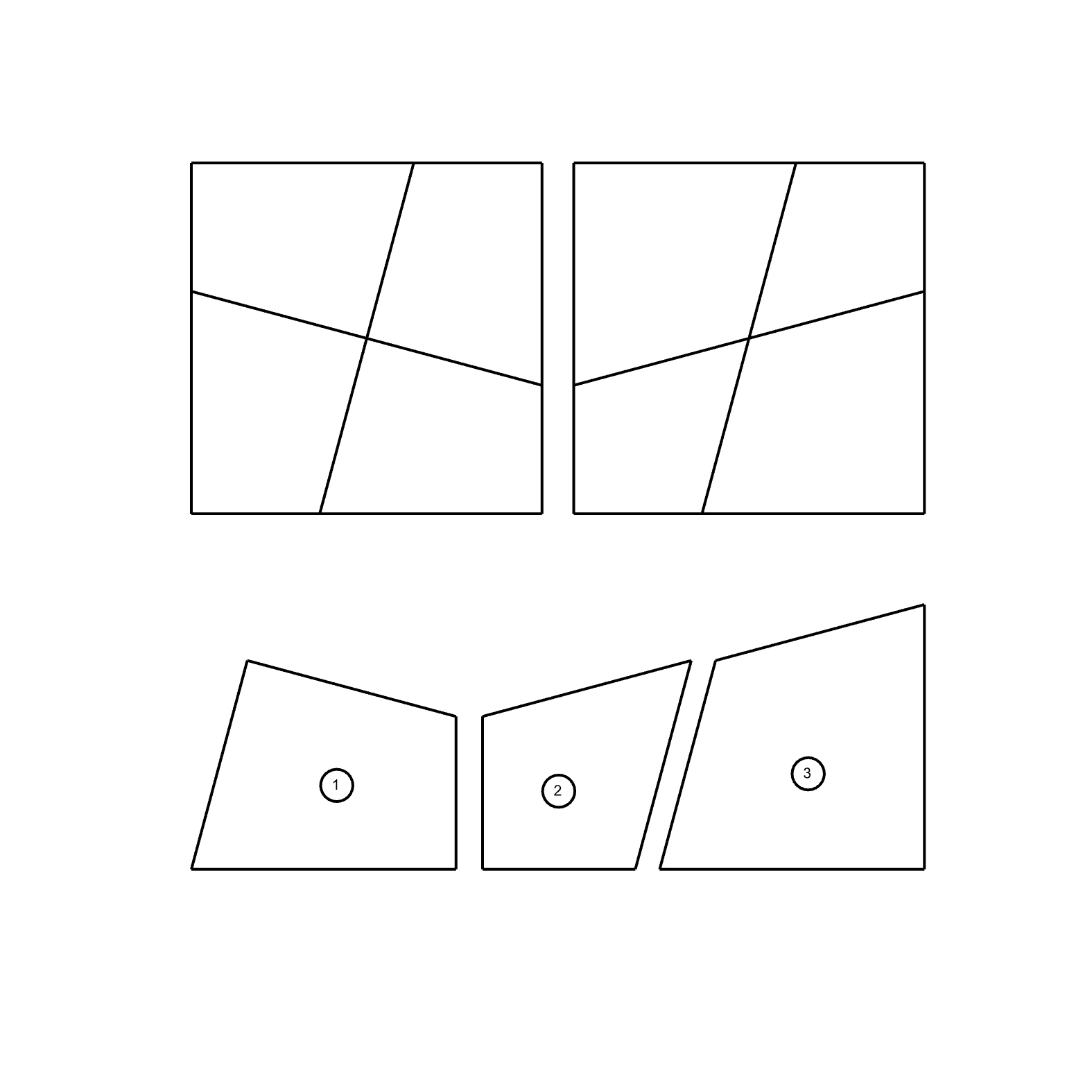 Formation of the shapes - derived from a square, divided into regular shapes, later used in the creation of the modular separation acoustic panels and the modular seating system.