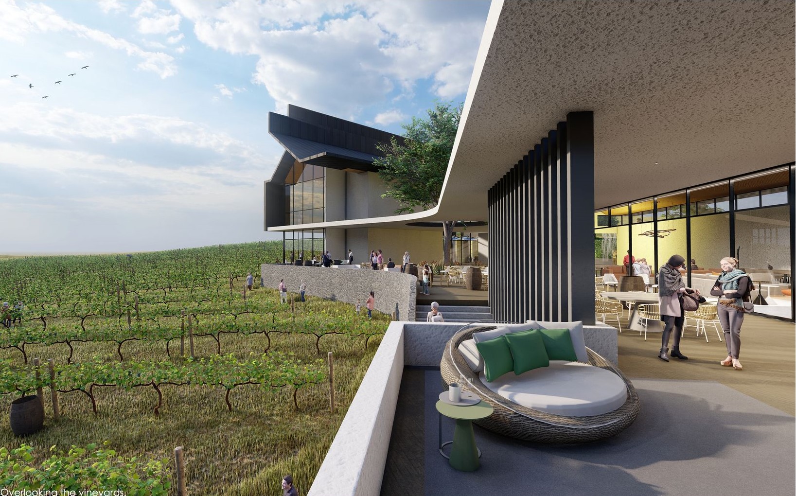 Overlooking vineyards from the elegant tasting venue.