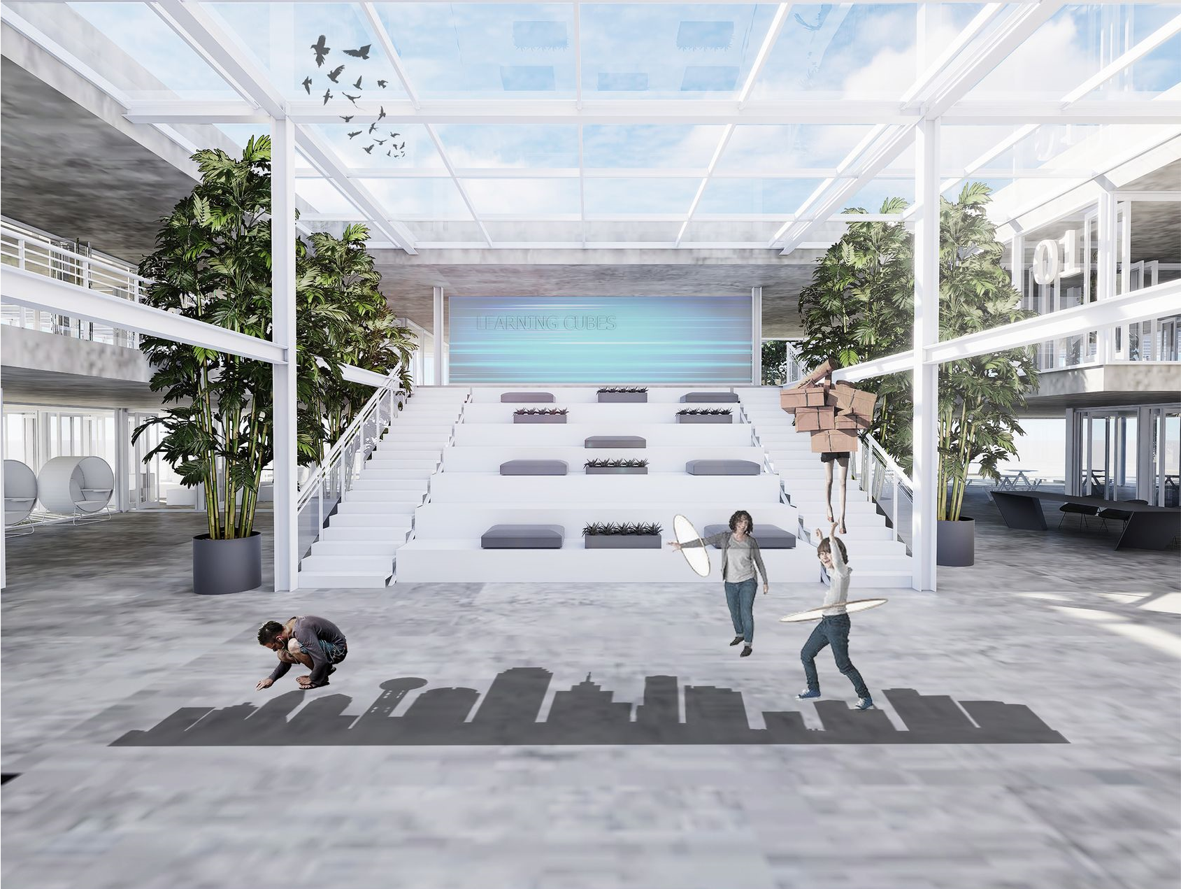 Interactive, nature-infused piazza for collaborative learning.