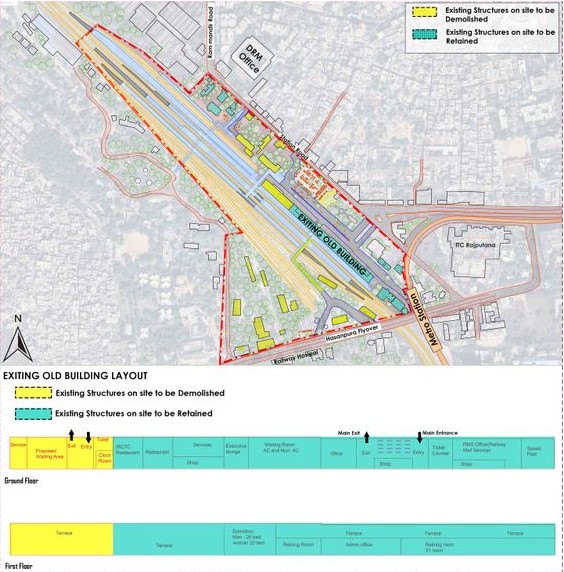 Jaipur Railway Station: Existing structures and demolition plan.