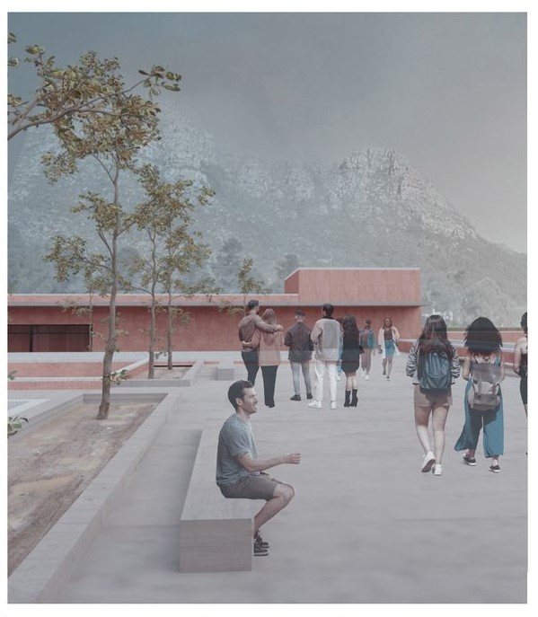 Public terrace with mountain views at the Courtyards of Light.