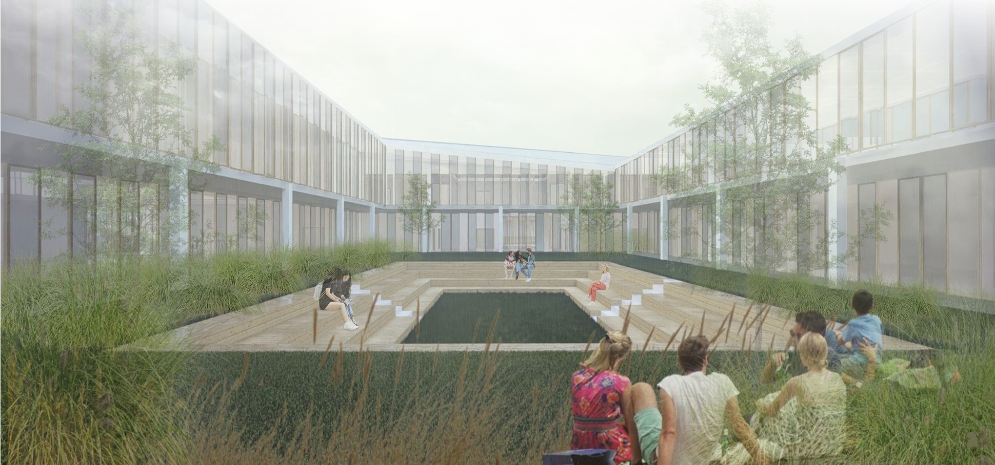 Green patio fostering community and relaxation in juvenile center.