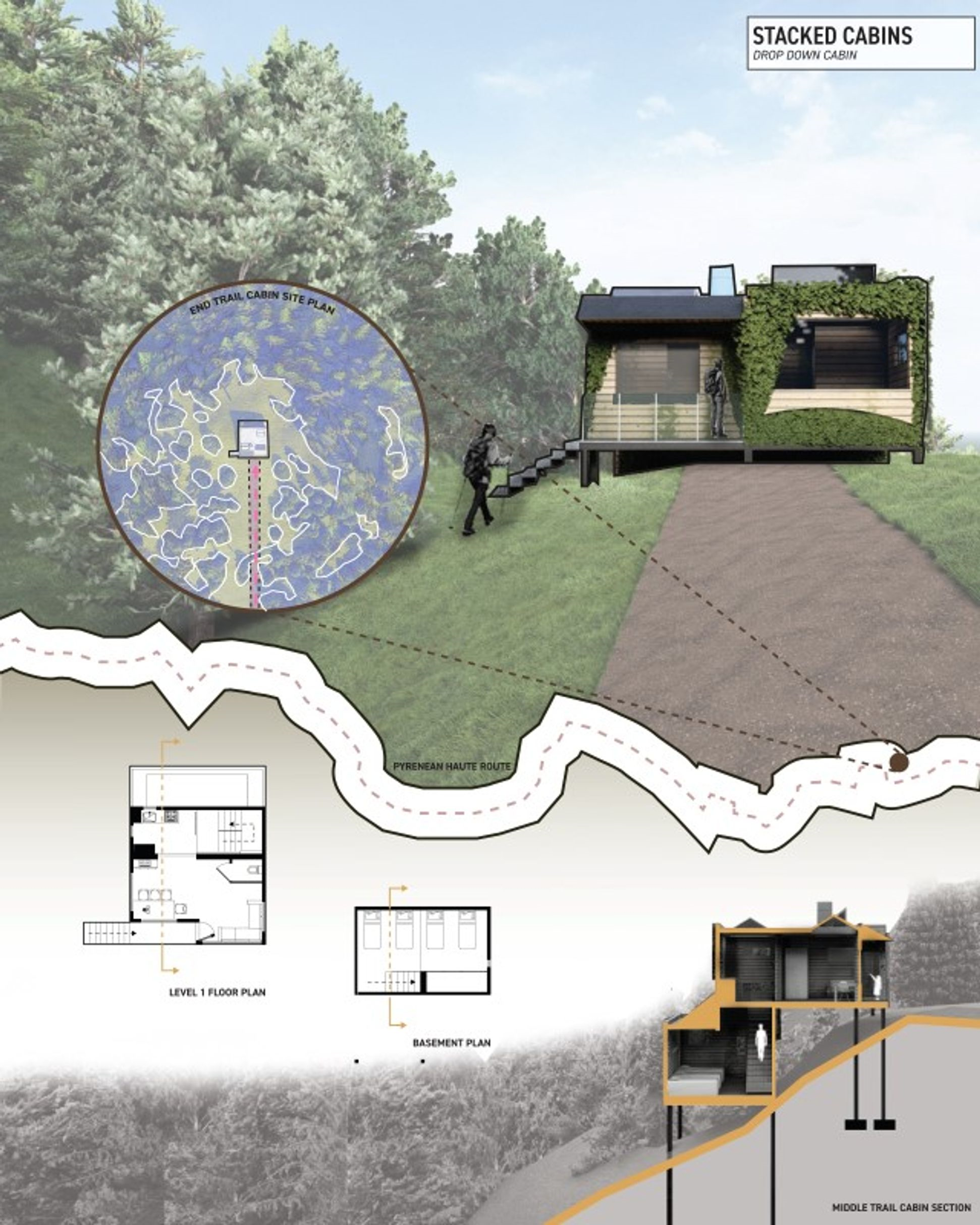 Drop-Down Cabin: Sustainable shelter integrated into the Pyrenean trail.