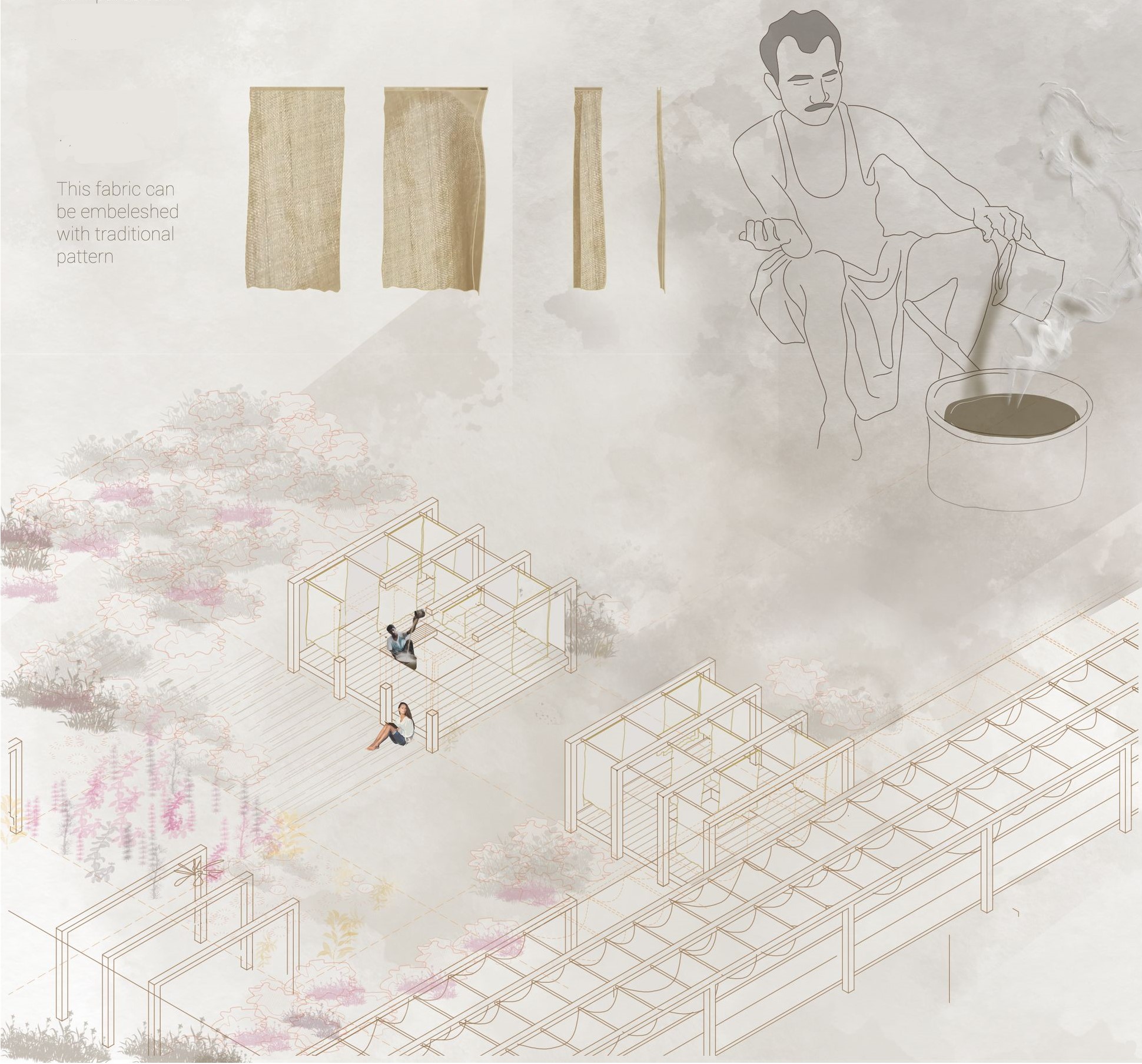 Pavilions with traditional textiles celebrate diverse tea cultures.