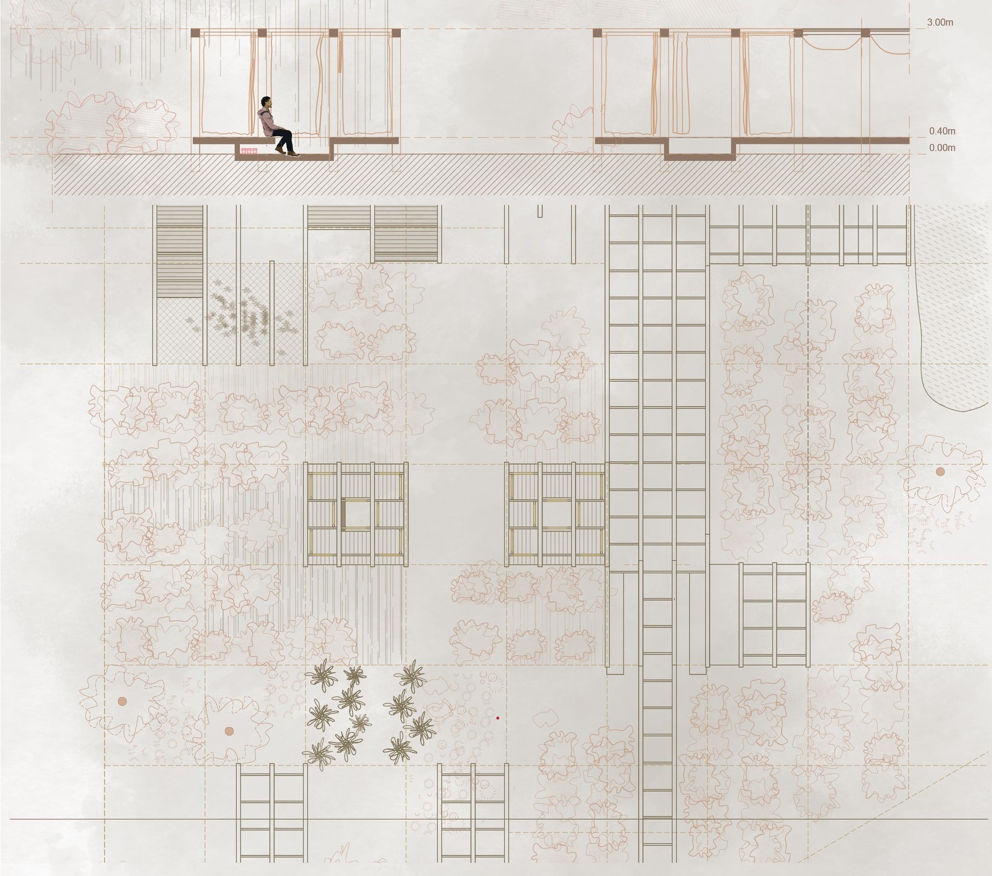 Tea pavilion elevations and floorplan reveal thoughtful design.