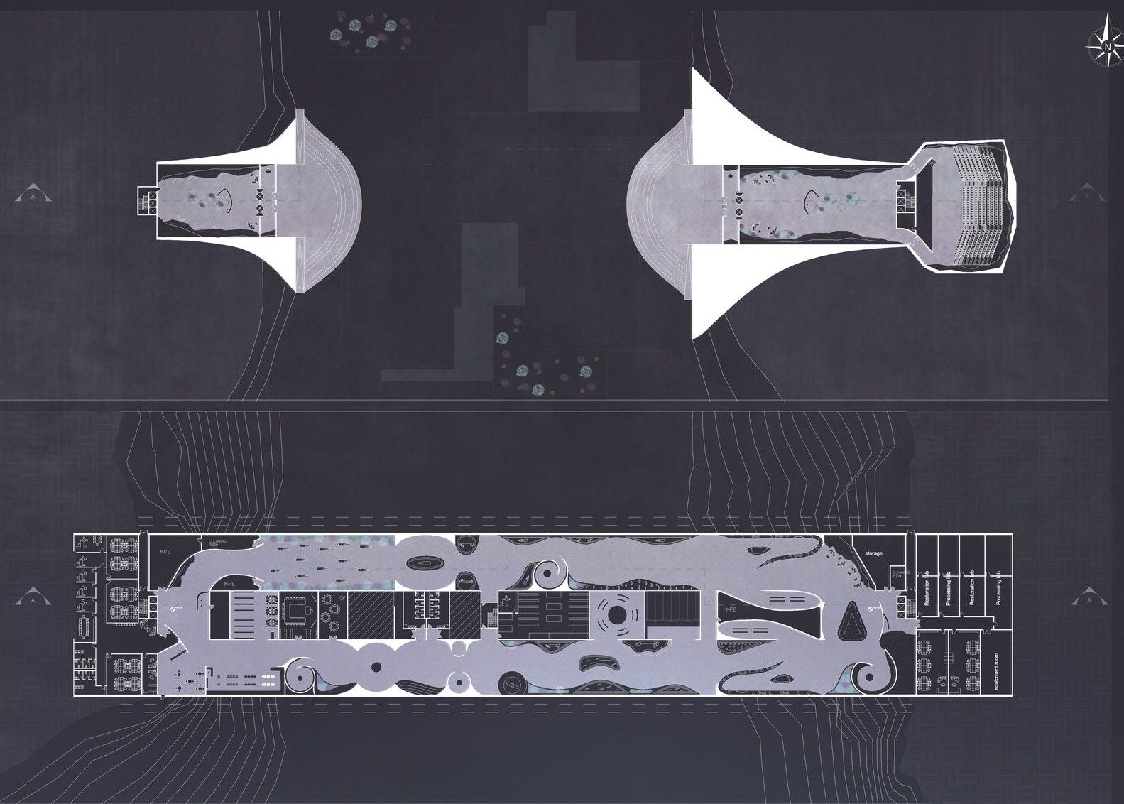 Al Maqar Museum floor plans: galleries, theater, and visitor flow.