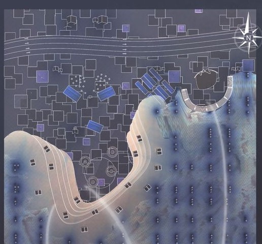 Al Maqar Museum site plan: integration with village, access, and solar panels.