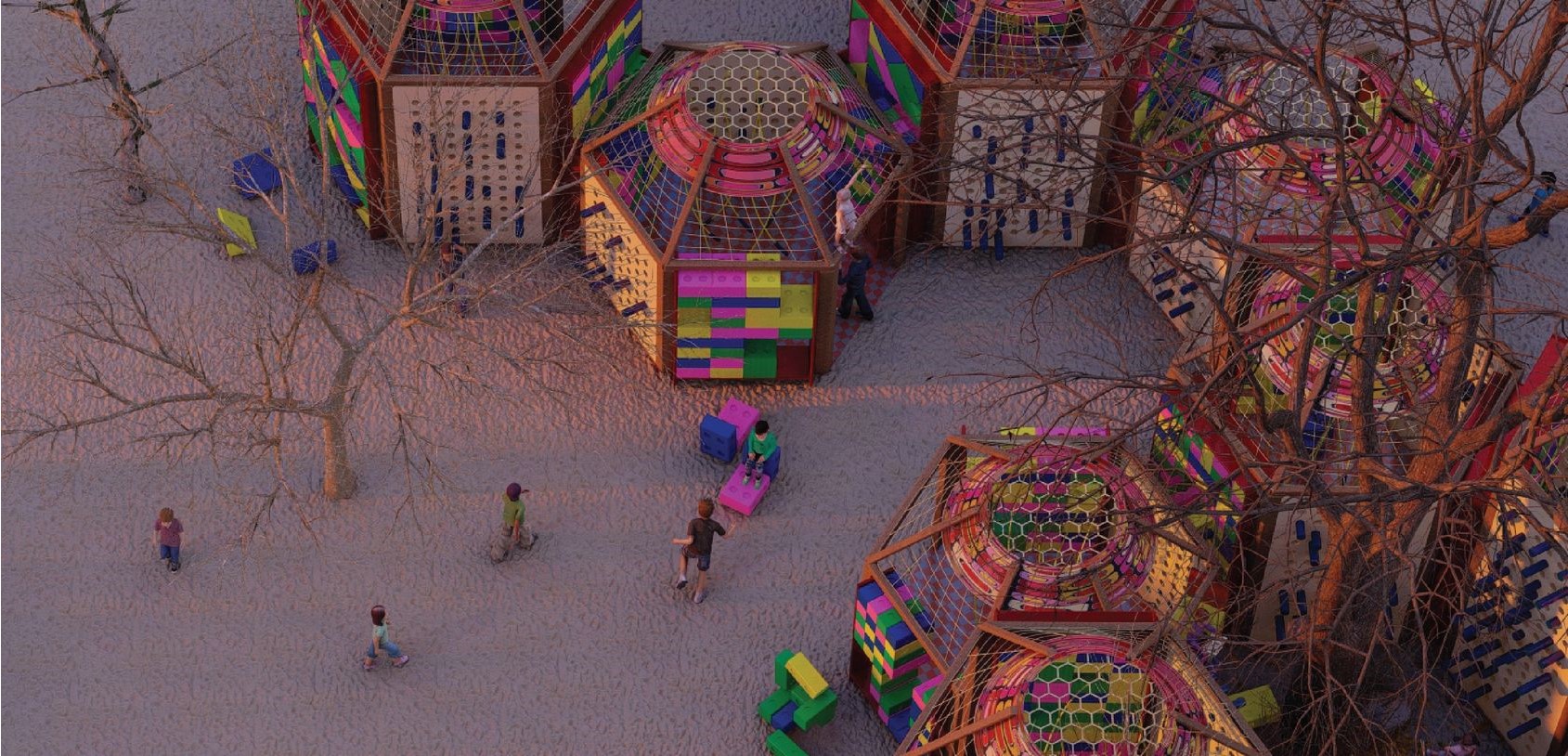 Children playing and exploring in Boma Bliss modules.