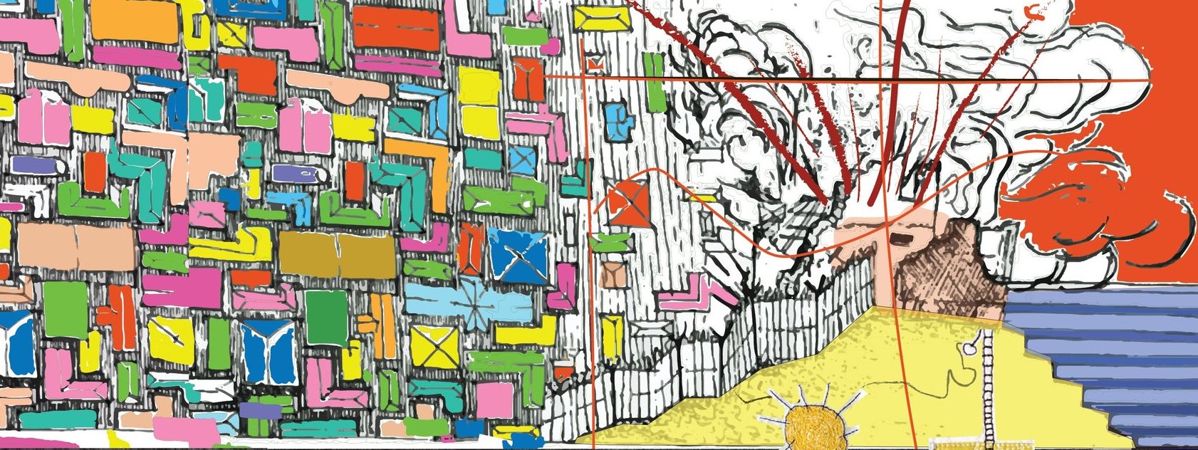 Colorful and chaotic architectural design reflecting the vibrancy of hope.