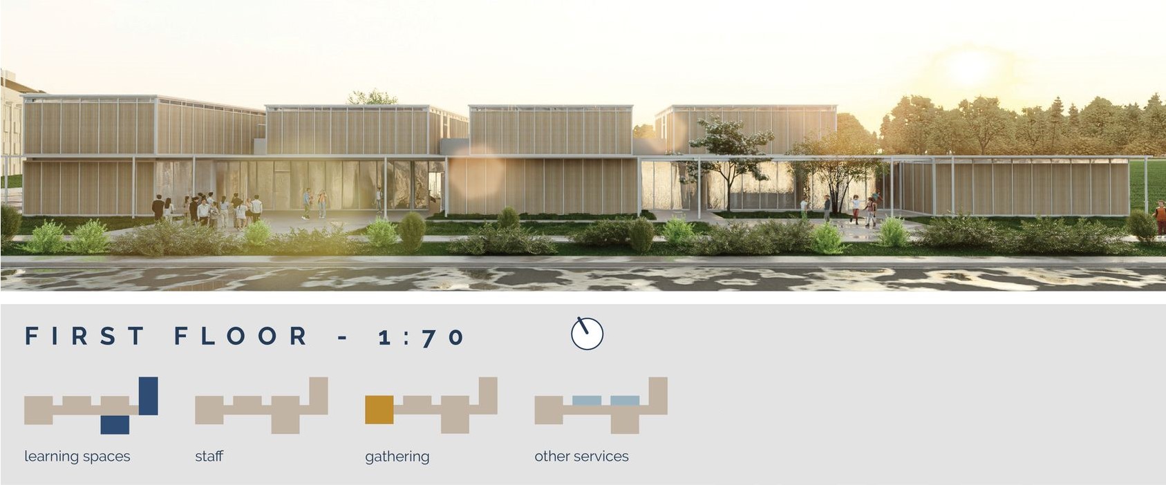 Educational Strength: First floor plan - Learning and community spaces.