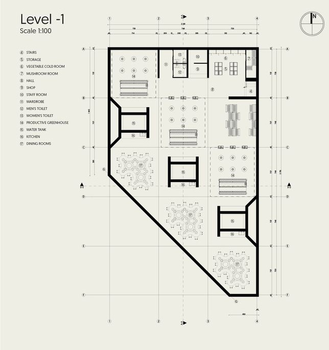 Three Sisters level -1 floor plan, showing dining and service areas.