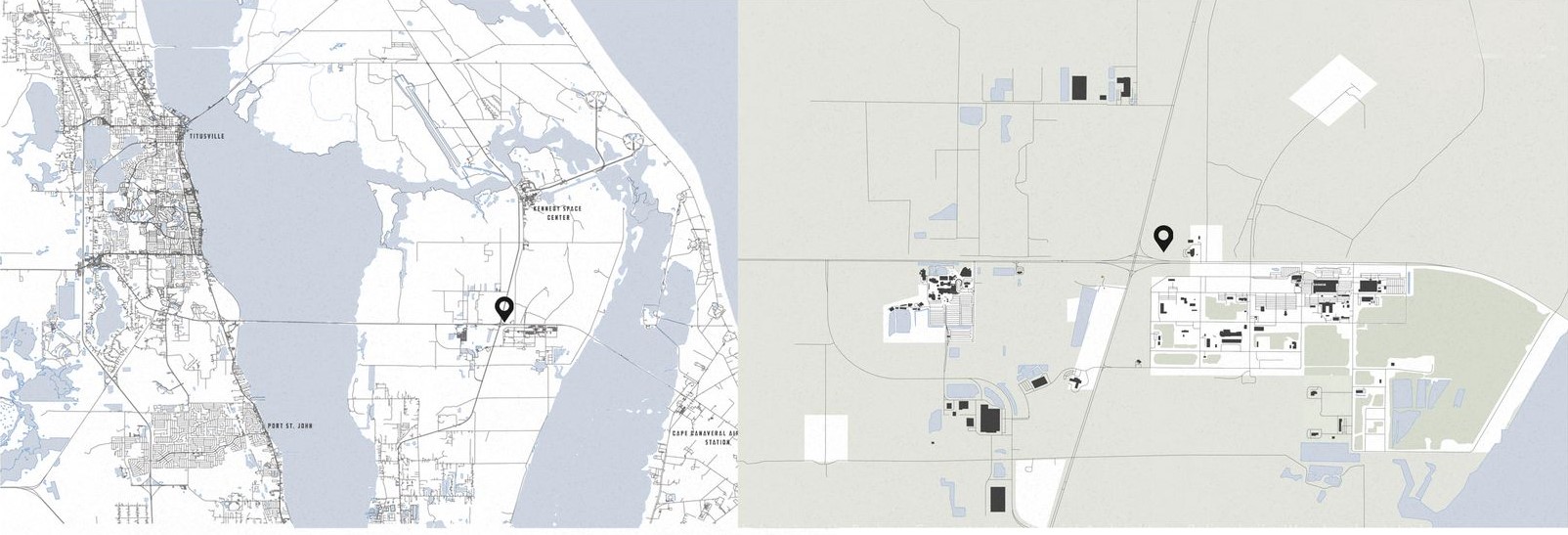 Maps showing MarsTrip Space Centre's location on Merritt Island.