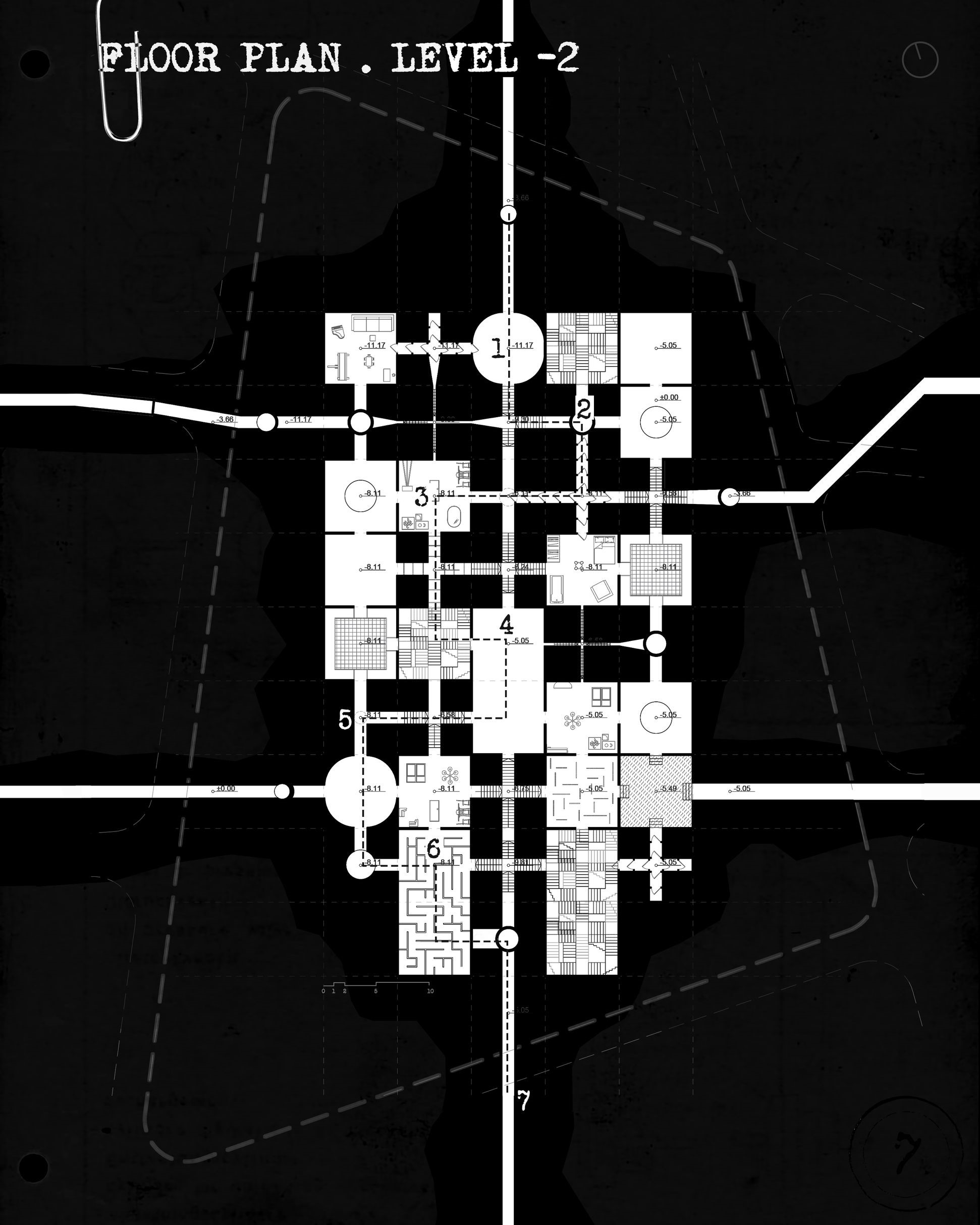 Labyrinthine floor plan illustrating the disorienting complexity of bureaucracy.