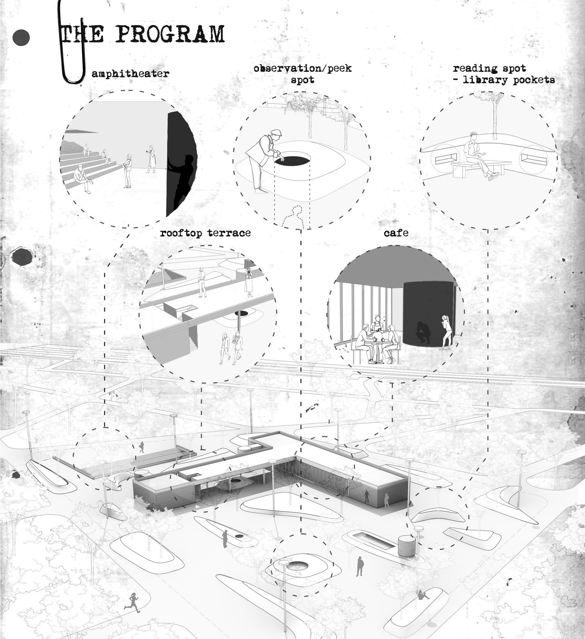 Program elements blend public engagement with architectural exploration of bureaucracy.