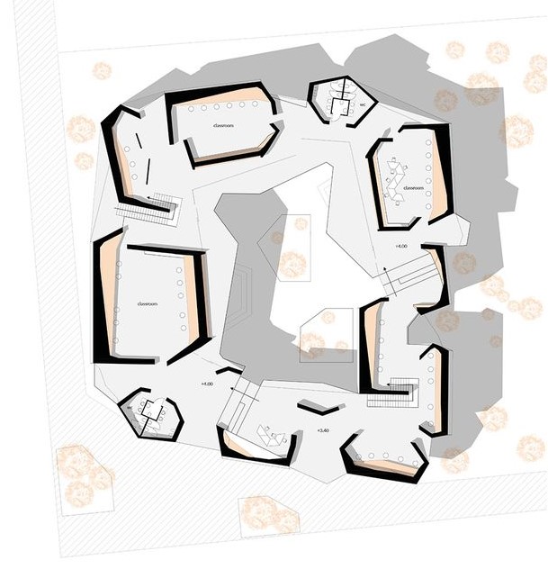 Oasis School: Fluid, interconnected spaces for dynamic learning.