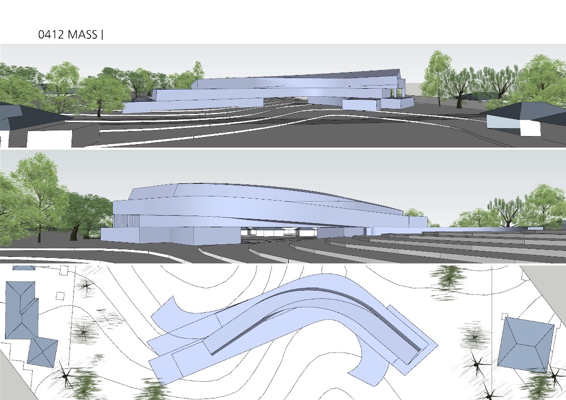 Before the creation of the central courtyard, internal and external communication through the form of piloti and the mass of lumps in linear form