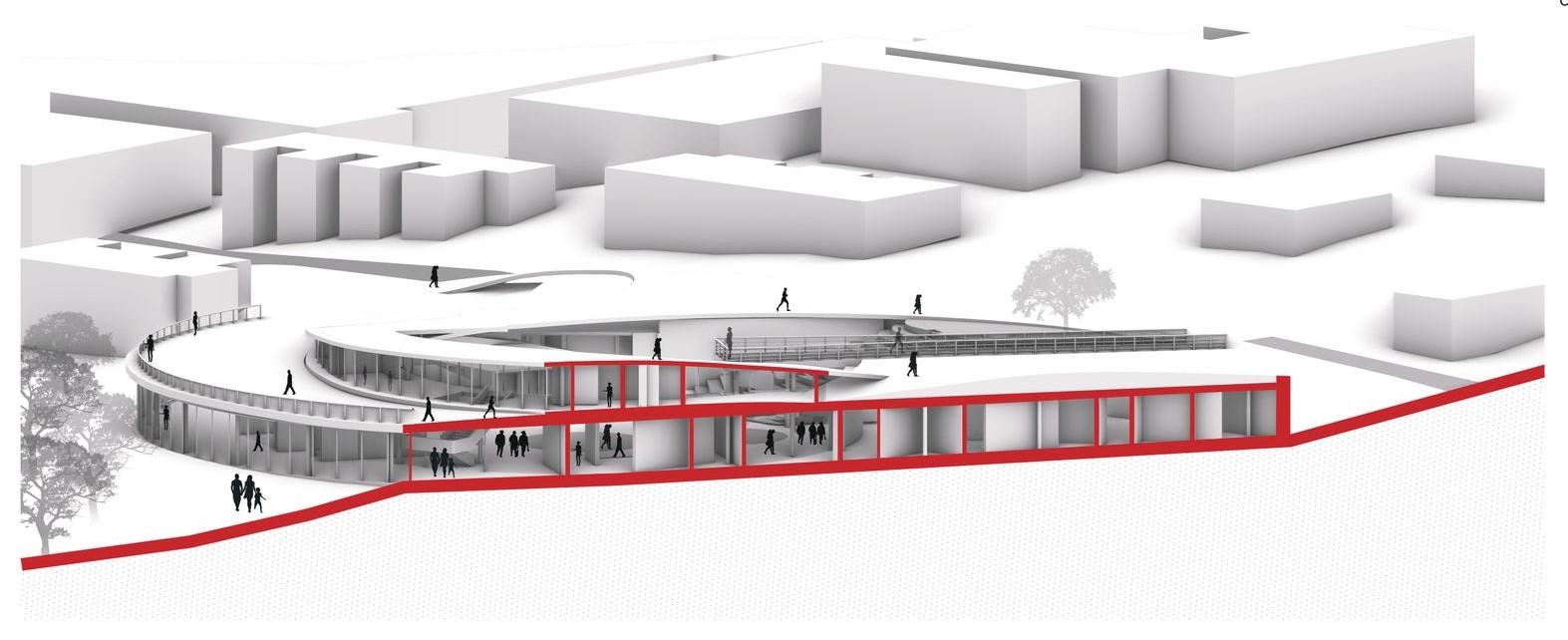 URBanHall: Community hub built into the hillside.