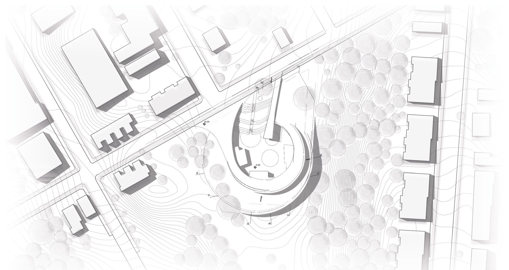 URBanHall: Architectural plans show flowing, organic design.