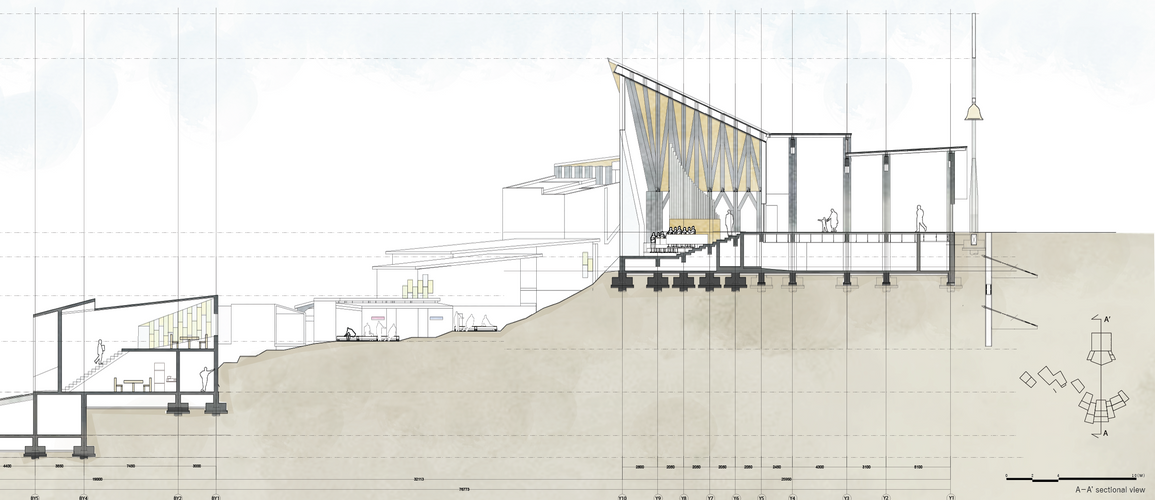 Hillside design integrates tiered spaces for music and community.