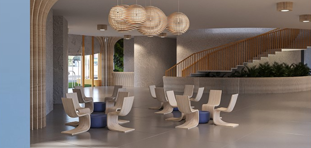 Modern interiors featuring functional and aesthetic designs to foster interaction.