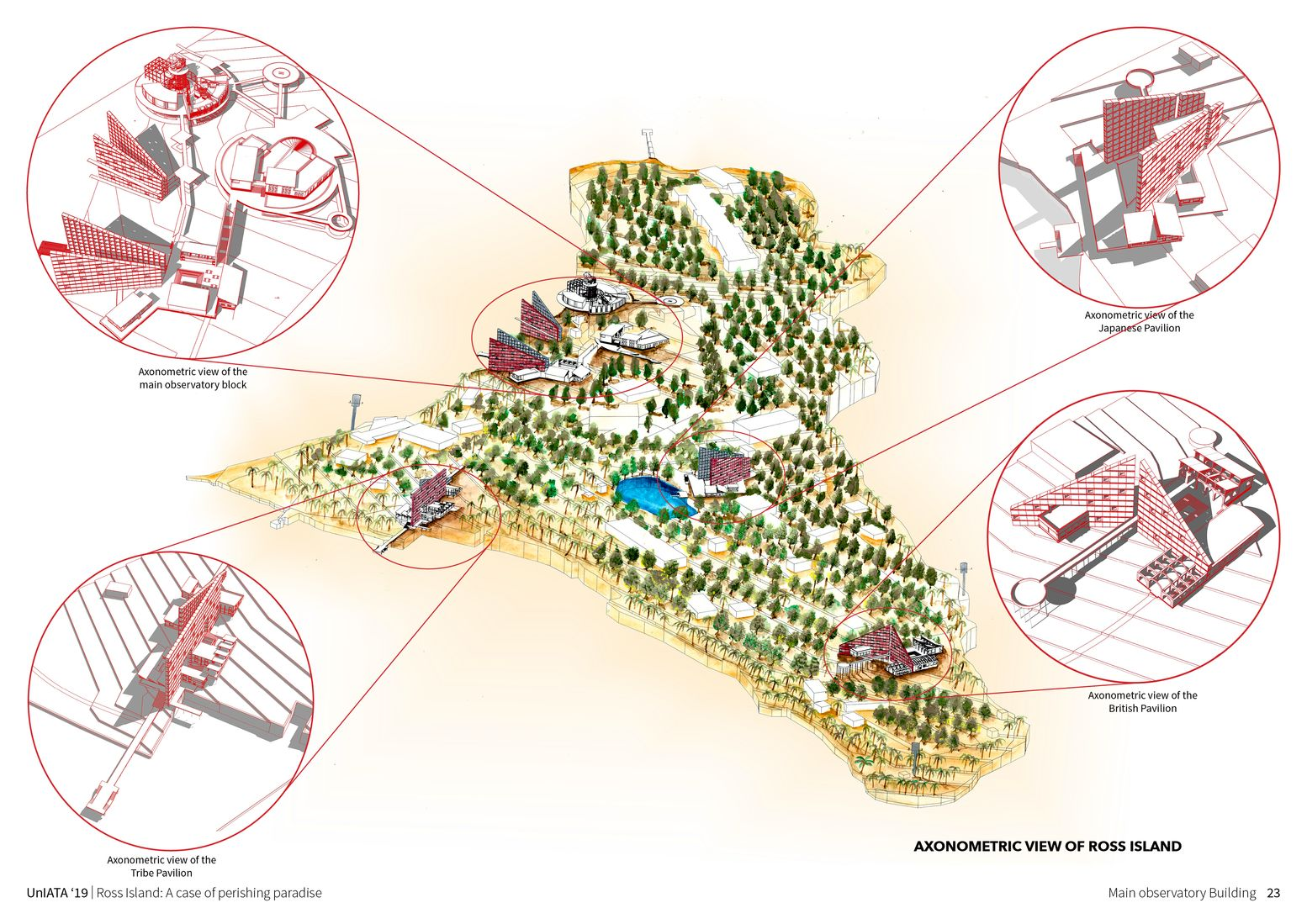 Exploring Ross Island's architectural heritage through a comprehensive axonometric view.