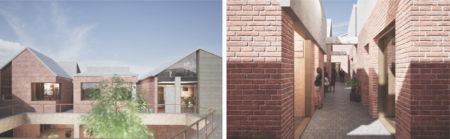 A Walk Through Tradition: Brick Pathways and Modern Courtyards Blend to Foster Community and Connection in Shared Spaces.