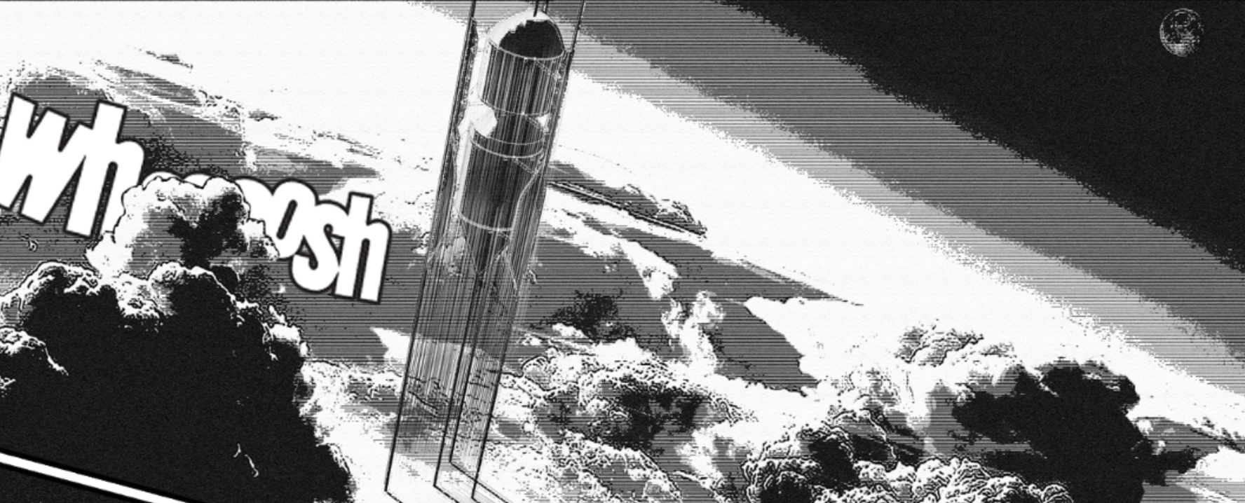 A space elevator climbs through Earth's atmosphere, powered by innovation.