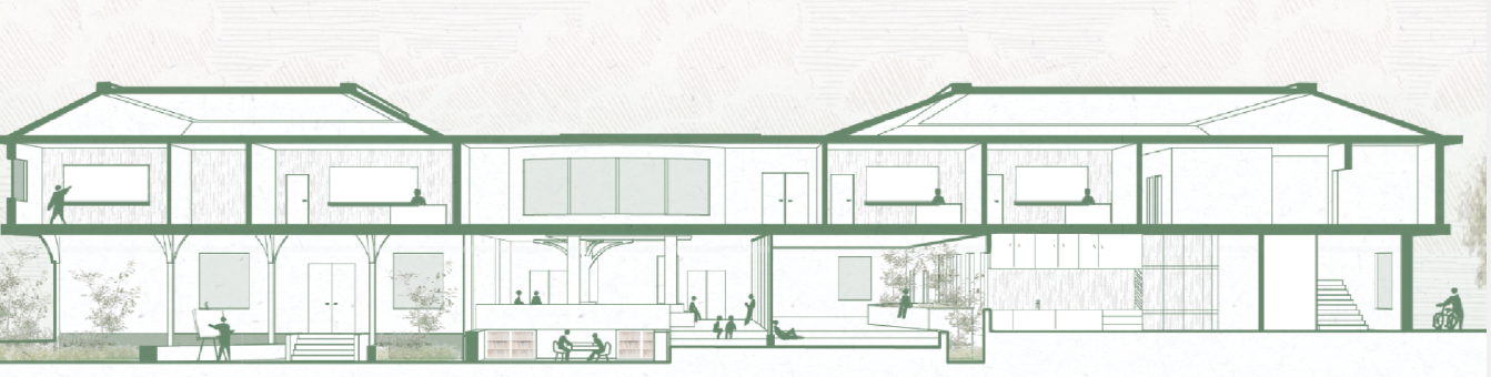 Architectural drawing depicting the harmony between interior and exterior spaces.